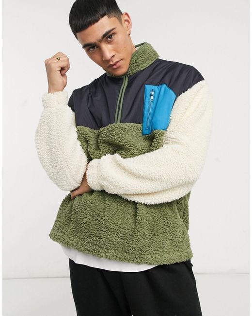 ASOS Oversized Teddy Fleece Sweatshirt With Half Zip & Nylon Panels for ...