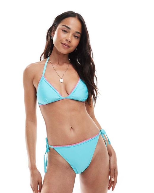 New Look Triangel Bikinitop Met Festonsteek in het Blue