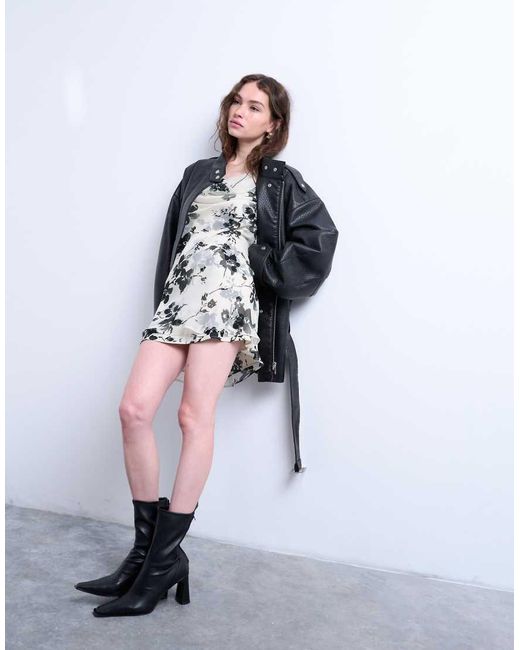TOPSHOP White Long Sleeve Cowl Neck Mini Tea Dress