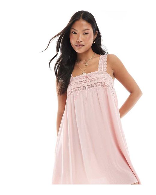 Miss Selfridge Pink Lace Trim Cheese Cloth Mini Dress