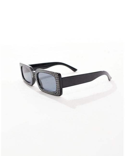 A.J. Morgan Black Embellished Rectangle Sunglasses