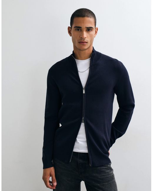 Threadbare Blue Zip Up Knit Cardigan for men