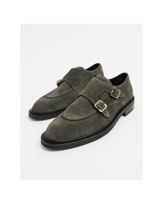 Reiss Green Jake - Suede Monk Strap Shoes for men