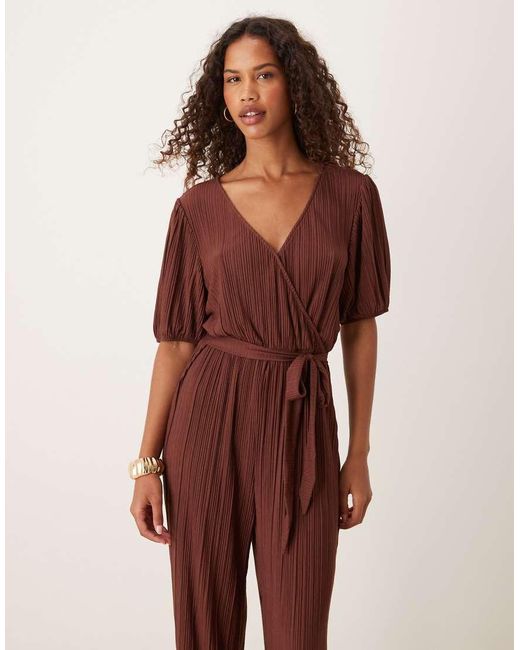 Vila Brown Plisse Wrap Front Jumpsuit