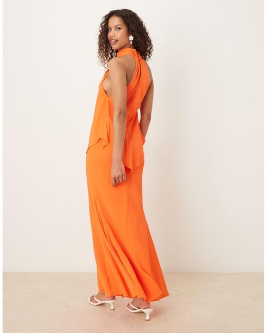 ASOS Orange Chiffon High Neck Double Layer Maxi Dress