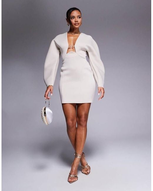ASOS Gray Scuba Cocoon Sleeve Mini Dress With Central Trim Detail