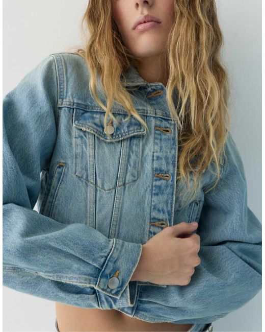 Pull&Bear Blue Cropped Denim Jacket
