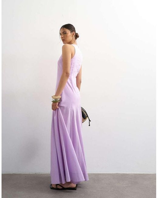 TOPSHOP Purple Dropped Waist Full Circle Hem Midi Dress