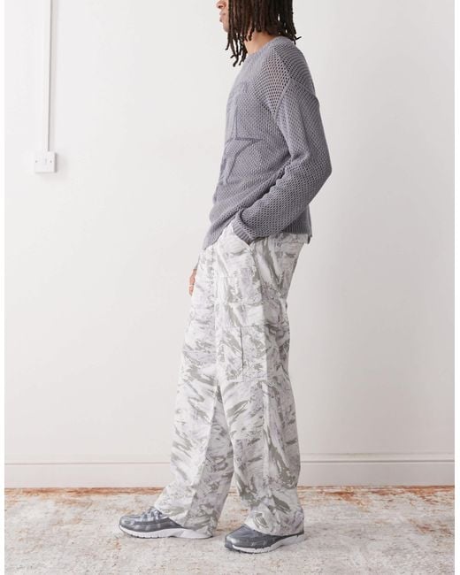 Weekday Gray Oversized Cargo Trousers With Graphic Print for men