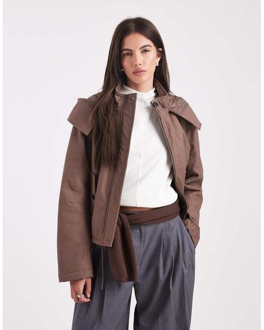 ASOS Brown Cropped Parka With Hood