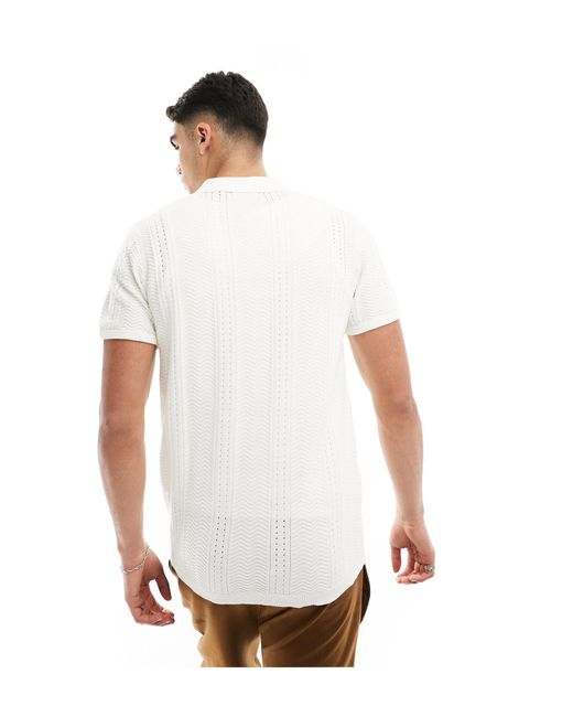 Brave Soul White Textured Knit Button Up Polo for men