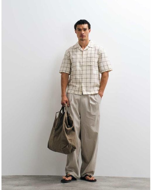 Mango White Checked Short Sleeve Shirt for men