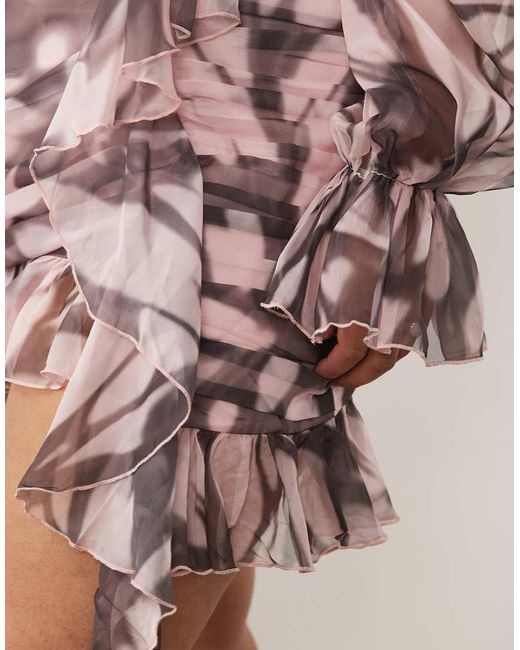ASOS Brown Curve Printed Ruched Mini Dress With Ruched Skirt Detail