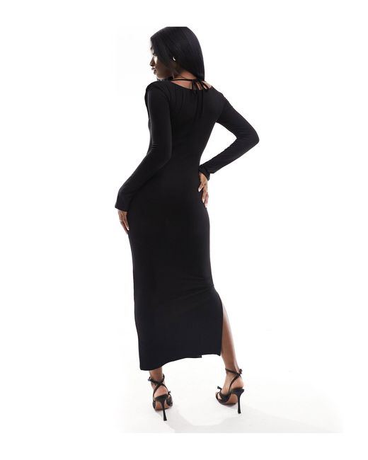ASOS Black Cowl Neck Bardot Long Sleeve Midi Dress