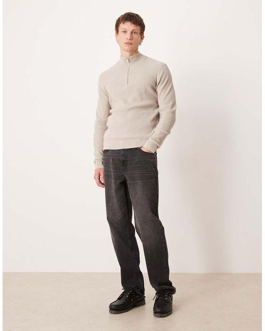 Mango Natural Cotton Mix High Neck Quarter Zip Jumper for men