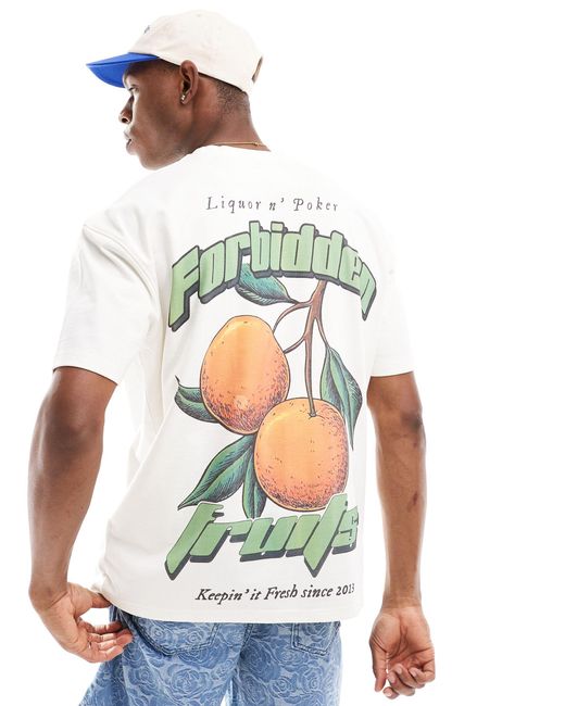 Liquor N Poker Green Oversized T-shirt With Fruit Back Print for men