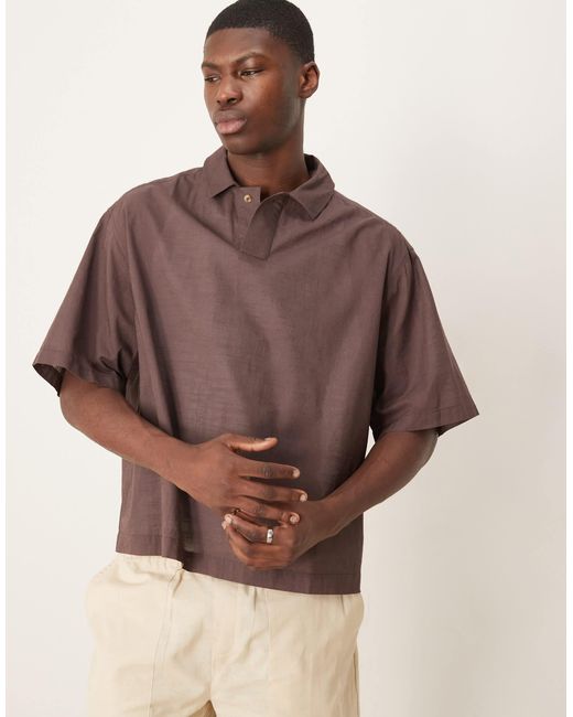ASOS Brown Boxy Oversized Overhead Linen Look Shirt for men