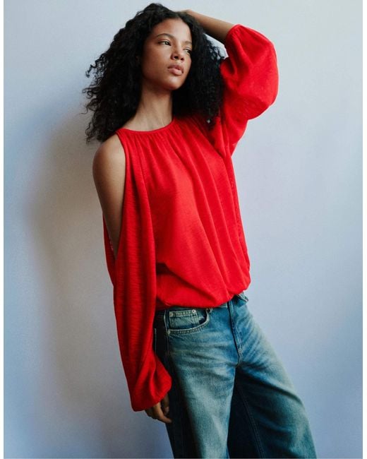 Pull&Bear Red Oversize-pullover mit raffungen