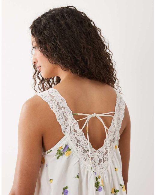 ASOS White V Neck Smock Poplin Mini Sundress With Lace Overlay