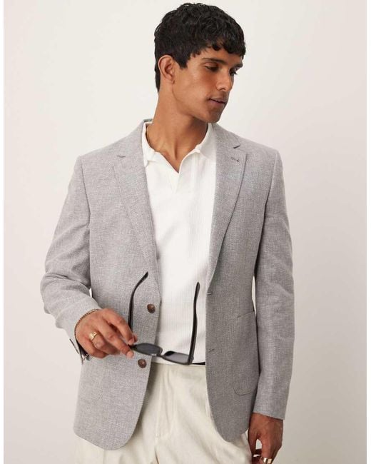 Americana De Corte Slim De Mezcla De Lino De ASOS de hombre de color Gray