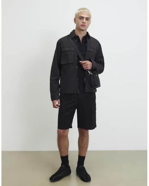 River Island Black Muscle Fit Hexogen Textured Polo Shirt for men