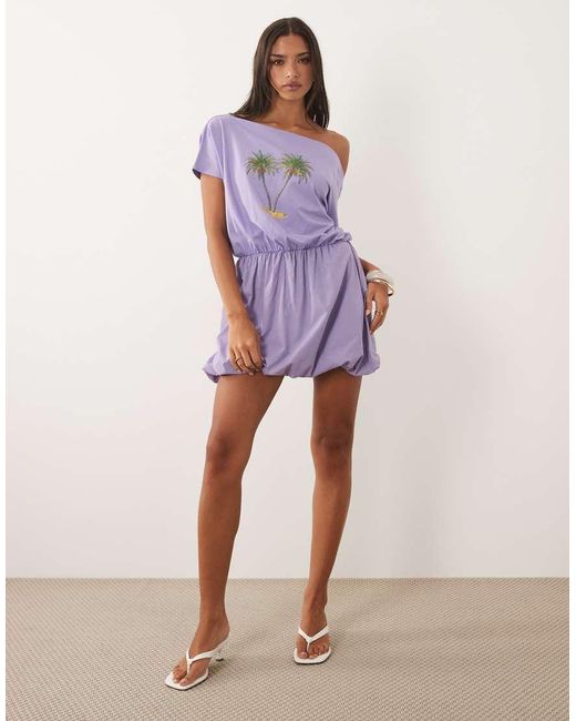 ASOS Purple Printed Palm Tree Dress