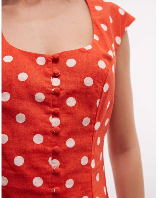 ASOS Red Square Neck Button Down Mini Sundress