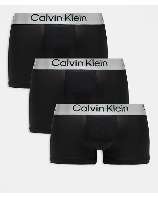 Calvin Klein Black Microfibre Stretch 3 Pack Trunks for men