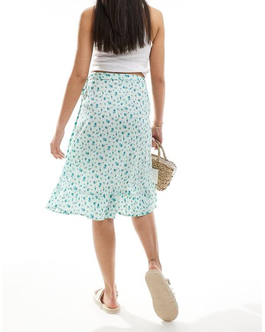 Falda Midi Claro Cruzada En La Parte Delantera Con Estampado Floral De -Verde Vero Moda de color Blue