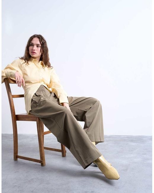 TOPSHOP Natural Premium Double Pleat Straight Leg Tailored Pants