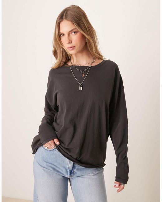 Free People Gray Nina Long Sleeve T-shirt