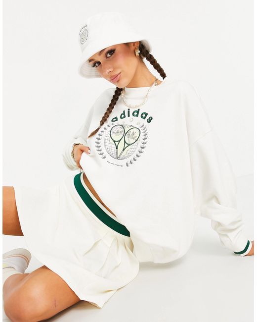 Adidas Originals White 'tennis Luxe' Logo Sweatshirt