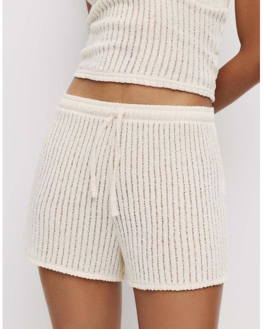 Pull&Bear Open Gebreide Shorts in het Natural