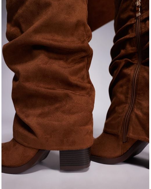 Simmi london - kalvin - bottes montantes larges style western en daim avec détail rabattu - fauve SIMMI en coloris Brown