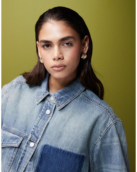 ASOS Blue – jeanshemd im patchwork-design