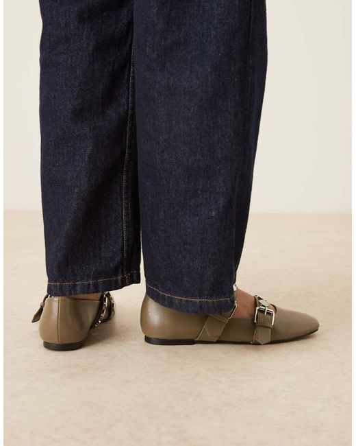 ASOS Blue Liesel Studded Double Strap Mary Jane Ballet Flats