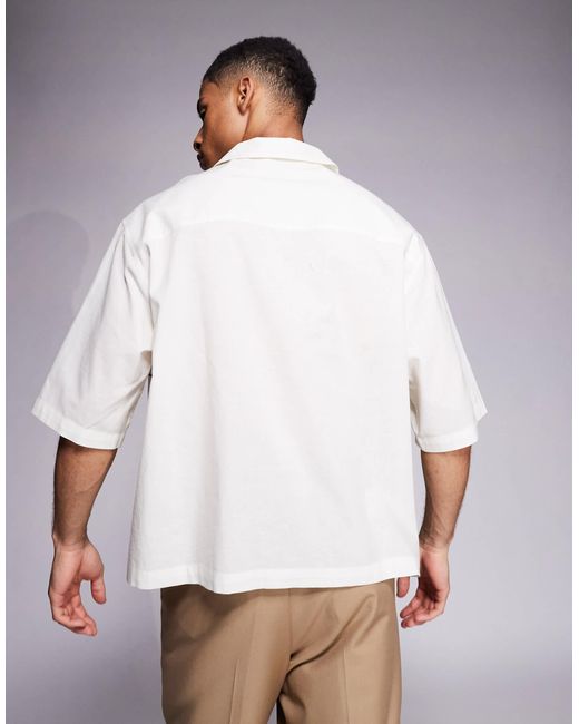 ASOS White Oversized Revere Shirt With Placement Print for men