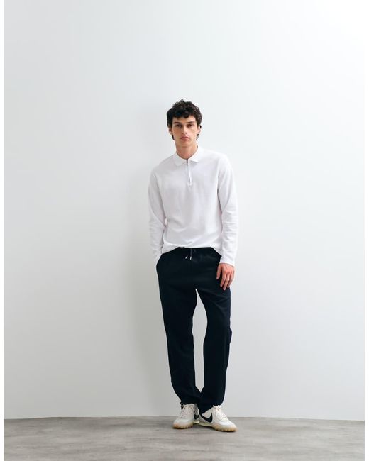 Jack & Jones White Long Sleeve Zip Polo Top for men