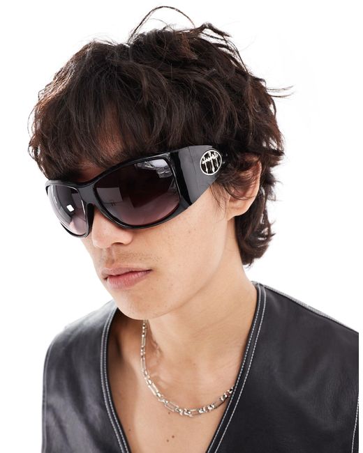 ASOS – y2k – wrap-sonnenbrille in Black für Herren