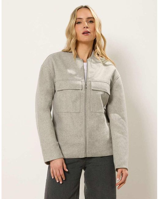 Long Tall Sally Natural Brushed Pocket Bomber Jacket