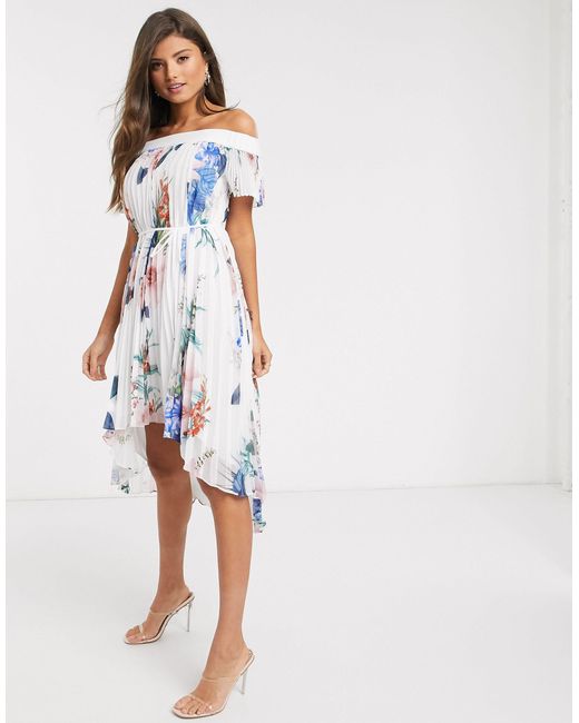 Ted Baker White Luner Jamboree Pleated Off The Shoulder Maxi Dress