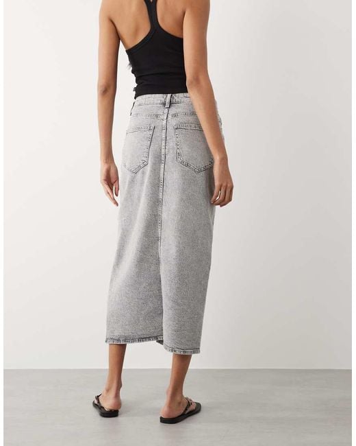 Vila Gray High Waisted Denim Front Split Midi Skirt