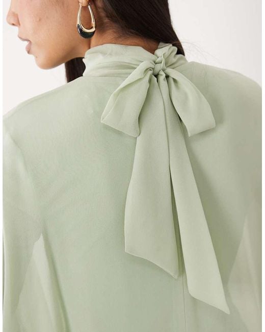 DASKA Green Chiffon High Neck Blousson Maxi Dress