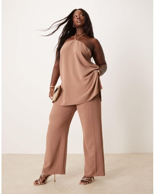 ASOS Brown Curve Tailored Floaty Halter Neck Top Co-ord