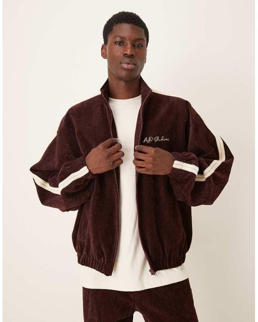 ASOS Brown Cord Track Jacket With Embroidery for men