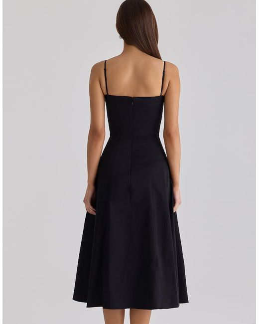 House Of Cb Black Dolly Cotton Flared Midi Sundress
