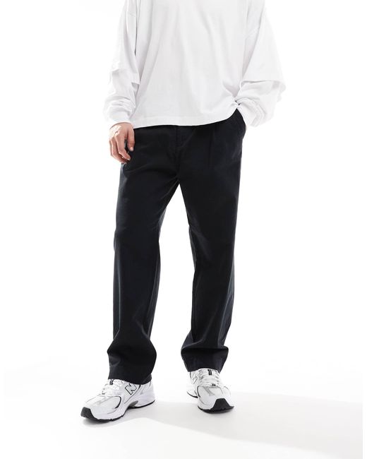 Jack & Jones Black Loose Fit Pull On Chino With Pleated Front for men