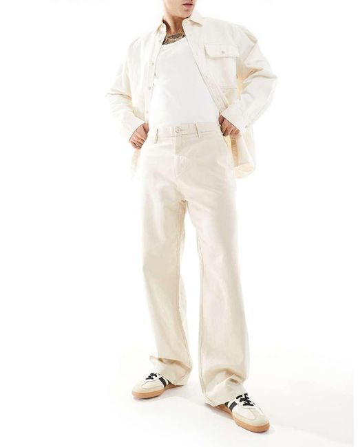 Only & Sons White baggy Fit Linen Trousers for men