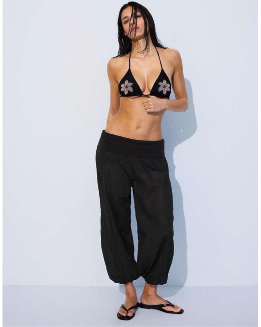 Stradivarius Black Balloon Trousers With Turn-Down Waist
