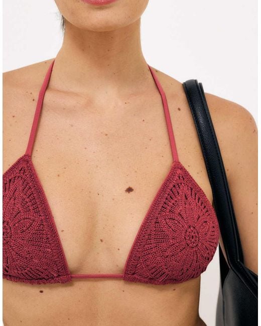 NA-KD Red Crochet Padded Triangle Bikini Top